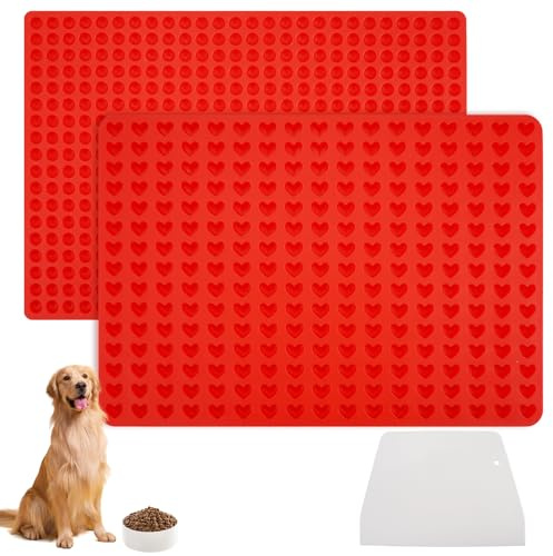 2 Piezas Molde de Silicona para Golosinas de Mascota, Mini Molde Redondo de Silicona, Antiadherente, para Chocolate, Caramelos, Golosinas para Perros (1.2 cm Semiesférico+1.5 cm Forma de Corazón)