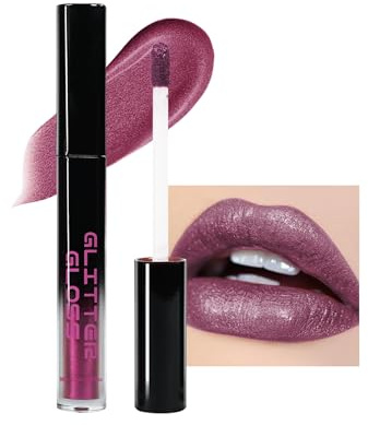 Rouge a Levre Pailleté Métallique, Rouge à Lèvres Violet Foncé Glitter Mat Longue Tenue Waterproof, Lip Stain Hydratant, Lip Gloss Highly Coloration Sans Transfert, Maquillage pour Les Lèvres Femme-04
