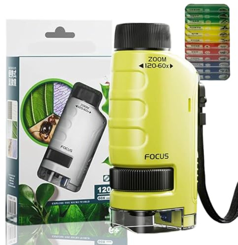 Microscope Enfant Portable 60-120x, Mini Microscope de Poche Éducatif avec LED, avec Lamelles,Petit Scope pour Enfants 4-16 Ans | Jouet Scientifique Garçons Filles (Vert)