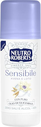 Neutro Roberts, Deodorante Stick Pelle Sensibile con Avena e Loto, Deodorante Senza Alcool nè Sali di Alluminio, Protezione Delicata 48h, Profumo Raffinato e Fiorito, 40 ml
