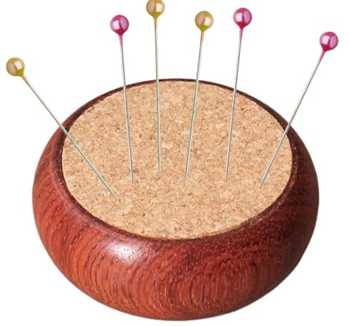 Generisch Cuscino per aghi – 6 x 6 x 2 cm, base in legno, per cucito, trapunta, cuscino rotondo in sughero, per lavori fai da te, trapunte, ricamo, da cucito a mano