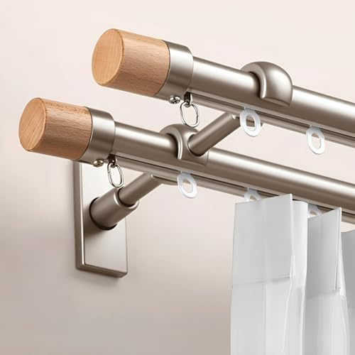 Justerbara dubbla gardinstänger i metall för 70500 cm 280 cm/9,2 fot (9,2 fot) perfekt för sovrum vardagsrum kök elegant champagnefinish