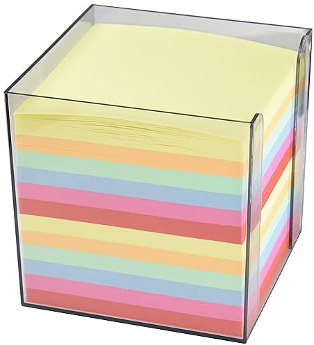 Wedo 2702651 Zettelbox Kunststoff (9 x 9 cm, rauchglas gefüllt, circa 700 Blatt, 6 farbig)