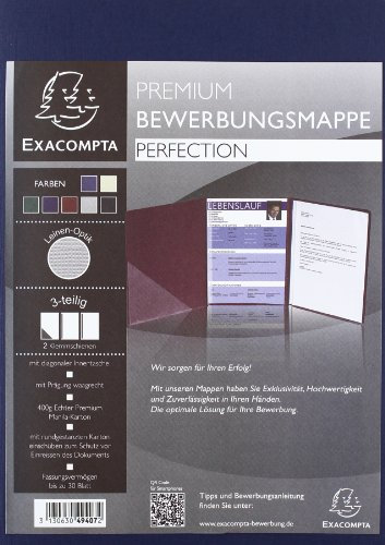 Exacompta 49407B Bewerbungsmappe (3-teilig mit 2 Klemmschienen und Innentasche, Kapazität 30 Blatt, Manila-Leinen-Karton, 400 g, Nature Future, DIN A4) 1 Stück dunkelblau