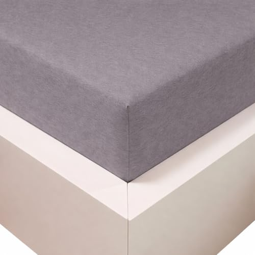 Traumschloss Spannbetttuch »Premium Plus« Mako Baumwolle mit Lyocell & Elasthan | Edel-Jersey | wärmt im Winter & kühlt im Sommer | grau | 90-120x200-220cm