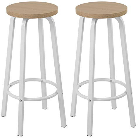 WOLTU Barhocker 2X Bistrohocker Tresenhocker Barstuhl aus MDF und Metall runde Sitzfläche Natur Hell Eiche