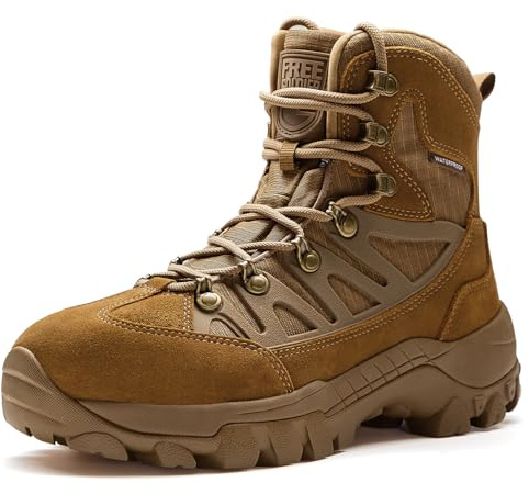 FREE SOLDIER Men's Waterproof Tactical Hiking Boots Military Work Boots Combat Boots(Brown 10)