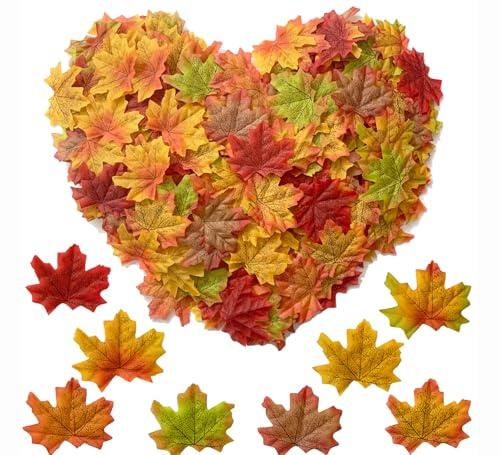 RUIXUE® 400 pièces de Feuilles Automne, 8 Couleurs Mélangées pour la Décoration Automne Feuille Automne Artificielle, pour la décoration de Mariage, Thanksgiving et Bricolage.