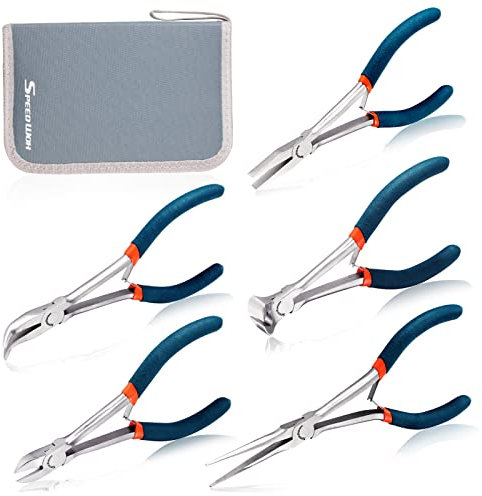 SPEEDWOX Lot de 5 mini pinces avec étui comprenant une pince à bec plat, une pince coupante à bec courbé et une pince diagonale pour travaux manuels, réparation