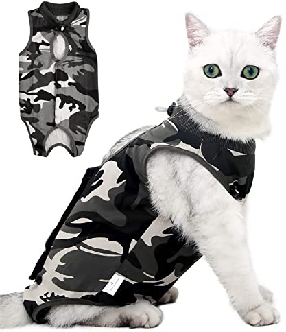 heavenlife Camuffare Recovery Suit, Gatto Tuta da Recupero, Vestito Chirurgico Animale Domestico, Body Gatto Post Operatorio, E-Collar Alternativa per Ferite Addominali o Malattie Pelle (M)