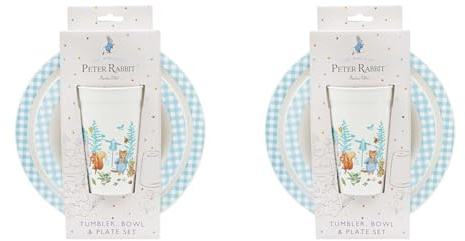 Peter Rabbit Kids Tableware Set – 3 Piece Reusable PP Plate,Tumbler & Dinnerware Set for Mealtimes – for 24 Months & Up,Blue & White (Pack of 2)
