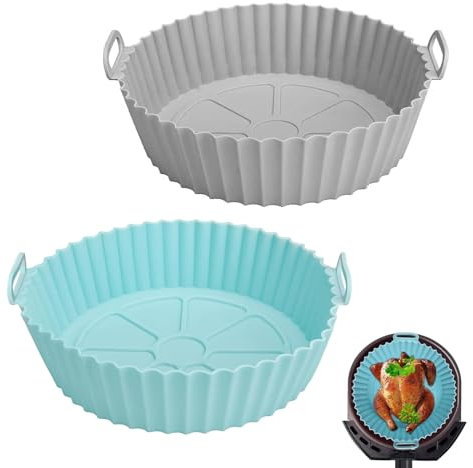 Silikonform für Heißluftfritteuse, 2 Stück Ninja Heißluftfritteuse Zubehör, 3.8L bis 5L Airfryer Silikonform, Wiederverwendbar für Airfryer zubehör, Anstelle Backpapier für Heißluftfritteuse Zubehör