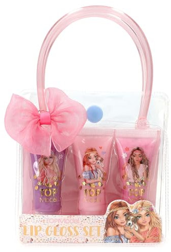 Depesche 12887 TOPModel Velo Fleur - Lipgloss Set im Model Design für Kinder, 3 Glosse in Rosatönen mit fruchtigen Düften, Mehrfarbig