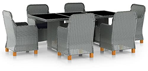 QZZCED Set di mobili da balcone da giardino, set di mobili da giardino, 7 pezzi, con cuscini, in polyrattan, grigio chiaro, per giardini, terrazze, balconi