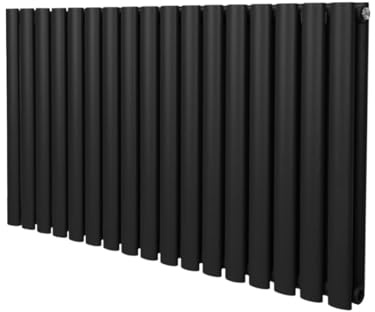 Radiatorer med Ovala Kolumner 600mm x 1020mm Modern Designer Dubbelpanel Centralvärme Element Svart Stål Horisontal Kök Vardagsrum GRATIS Rengöringsborste Monteringskit & Beslag