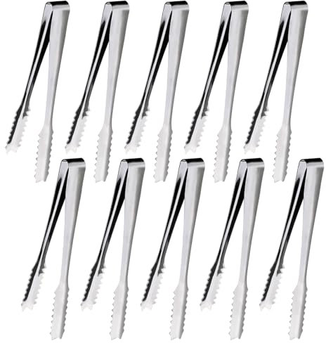 Redamancy 10 pcs Pinze Bar, Pinza per Zucchero in Acciaio Inox, Pinze per Ghiaccio Piccole Pinze per Antipasti, Cubetti di Ghiaccio, Zollette di Zucchero, Ideali per Cucina, Bar e Feste