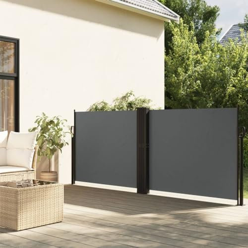 Gecheer Auvent Latéral Rétractable Anthracite 140x1200 cm, Paravent Extérieur Store latéral, Protection de l'intimité et Vent, Abri Solaire Extensible Brise Vue pour Balcon Terrasse