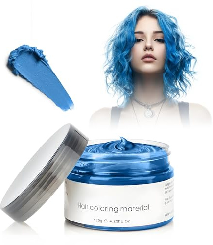 Coloration Temporaire Cheveux, 4.23 oz Coloration Cheveux Femme Homme, Cire Colorante Temporaire Pour Cheveux Facile À Laver Et À Changer De Couleur, Pour Cosplay, Pour adultes (Bleue)