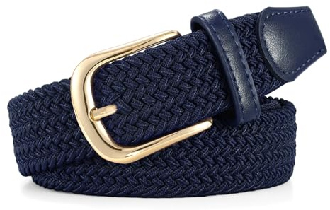 JasGood Ceinture élastique tressée pour femme - Ceinture extensible réglable - Largeur : 3,3 cm - Pour jeans et pantalons - Unisexe, Bleu avec boucle dorée, M:110cm (Taillengröße 90cm-101cm)