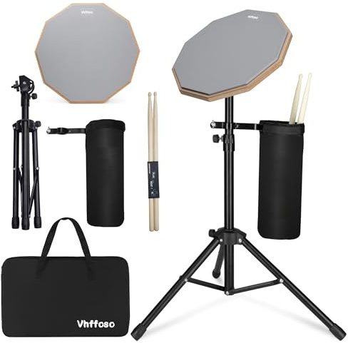 12 Adjustable Drum Practice Pad Set with Stand and Storage Bag - Grey