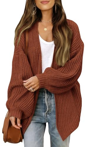 NLAND Cardigan da Donna a Maglia con Tasche Maniche Lunghe Aperto Sciolto Maglione Casual da Donna Cardigan,caffè L