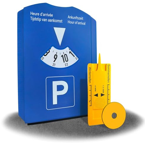 kinoco Disque de Stationnement Zone Bleue Multifonction, Gratte-Givre, Jauge de Pneus, Jeton de Caddie, PVC Durable