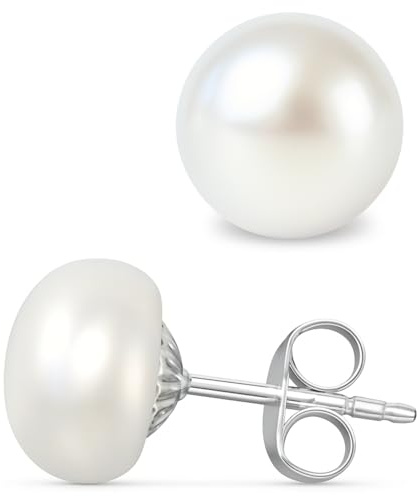 Hannah's Treasures - Orecchini di perle in argento 925 per donna, perle coltivate in acqua dolce, 4-11 mm, 1 paio, forma bouton, orecchini in argento 925, orecchini di perle in argento 925, 4 - 4,5 mm