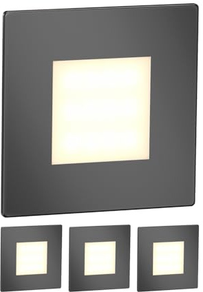 ledscom.de 4 LED trapphusbelysning/infälld väggbelysning FEX för inom- och utomhusbruk, kantig, antracit, 85 x 85 mm, varmvit