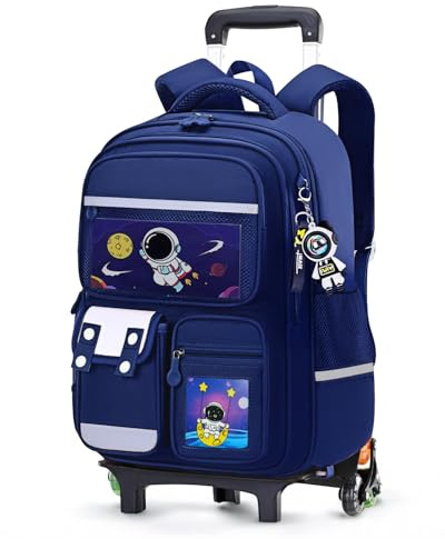 Amythe Zaino Trolley per Ragazzi 6-10 Anni, Zaino Bambino Scuola Elementare 20L con Carrello Rimovibile 6 Ruote, 20L Zaini Elementari con Rotelle per Bambini, Blu
