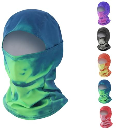 NPLSEO Unisex Heat Reactive Balaclava, Heated Color Change Thermal Ski Full Face Wrap, Breath-Activated Colour Shift, Stretch Windproof Headwear for Skiing Cycling Hiking (Blue to Green)