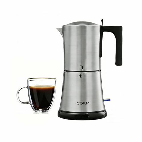 CDKM Fully automatic mocha coffee pot,moka pot stainless steel,One-touch Electric Coffee Maker,3-6 Cups 350ml espresso machine, Anti-scalding, Automatic power-off,Gift Idea,Safety