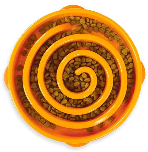 Outward Hound Antischlingnapf Hunde - Groß, Slow Feeder Hundenapf für mehr Fressspaß und langsameres Fressen, beugt Blähungen vor, Rutschfester langlebiger Hunde Wasser- & Futternapf (Orange)