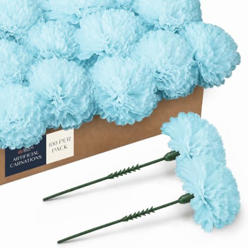 Royal Imports Carnation Artificial Flowers for Weddings – Light Blue 100pk