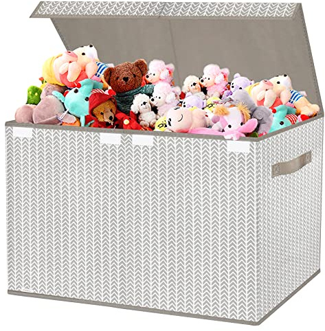 VERONLY Toy Box Chest Organizer Bins for Boys Girls Kids, Large Collapsible Fabric Storage Container with Flip-Top Lid & Handles for Clothes,Blanket,Nursery,Playroom,Bedroom,Tree Branch Pattern (Gray)