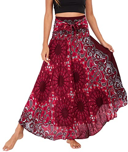 FEOYA Gonna Lunga Boho Donna Estiva Gonna Gitana Vita Alta Gonne Hippie Elastico in Vita Abito Bohemien da Spiaggia Maxi Abiti Fluida Casual Vintage 2 in 1 Halterneck Senza Maniche Schienale 14