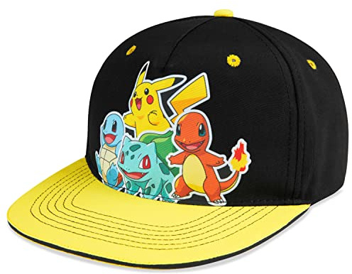 Pokémon Cappello Bambino Cappellino con Visiera da Baseball Regolabile Cappello da Pescatore Bucket Hat Bambina Ragazzi Cappellini Estivi Pikachu Gadget Ufficiale (Nero/Giallo)
