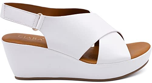 CIARA LONDON Ladies Open Toe Slip On Mid Heel Wedge Hook And Loop Casual Summer Sandals