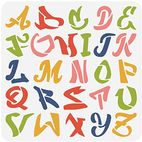 BENECREAT Graffiti-Buchstaben-Schablone, 30x30cm Straßen-Graffiti-Großbuchstaben-Alphabet, Wiederverwendbare Malschablonen Für Scrapbooking, Zeichnen, DIY, Möbel, Wand, Boden, Stoffdekore