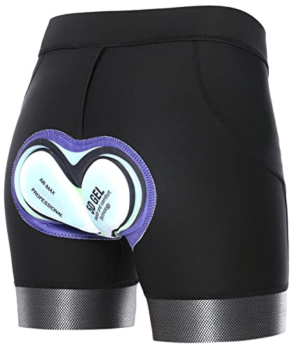 Agolu Short Cycliste Femme Rembourré Gel 5D Respirant Antichoc Short Velo VTT Gel Séchage Rapide Fille sous-Vêtements de Cyclisme Short Cyclisme(Size:XL,Color:Noir)