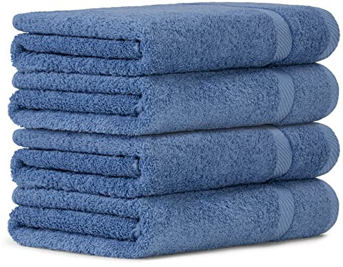 Luckytowel 4er Duschtuch Set 100% Baumwolle, 70x140cm Handtücher, 4er Pack Badetuch Blau