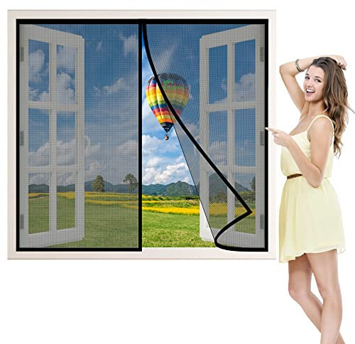 Magnet Fliegengitter Fenster, 190x135 cm Insektenschutz BalkonFenster Fliegenvorhang, Magnetvorhang für BalkonFenster, KellerFenster und TerrassenFenster, Ohne Bohren, Schwarz P