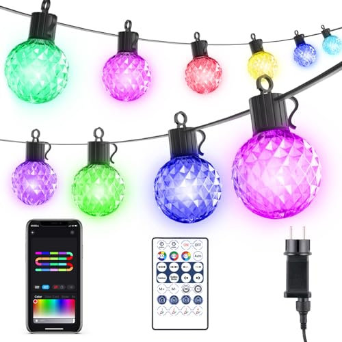 CheDux LED Lichterkette Außen, 7.5M RGB Lichterkette Outdoor mit 20 G40 Birnen, Fernbedienung und App, IP44 Wasserdicht Lichterkette Außen Bunt mit Timer für Innen Weihnachten Garten Party Deko