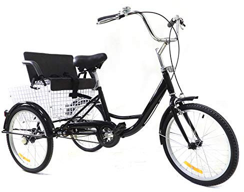 Akuoyiexemye 20 Zoll Dreirad für Erwachsene Cruise Bike aus Kohlenstoffreichem Stahl mit Einkaufskorb und Sitz, 3 Rad Fahrrad Höhenverstellbar Cityräder Tragfähigkeit 120kg