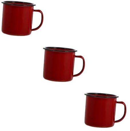 Cabilock 3 Piezas Vaso De Antiguo Tazas De Café Expreso De Acero Inoxidable Tazas De Metal Para Acampar Vasos De Esmalte Vistoso Rojo Planchar Porcelana Perder Desayuno