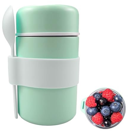 WakiHong Thermobehälter für Essen 400ml Thermobecher Essen auslaufsicher Edelstahl Thermobehälter mit löffel,für Suppen,Porridge und Babybrei Eis & Speisen(Matcha-Grün)