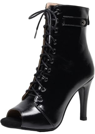 Kraftpaid Bottines de Danse Latine à Lacets - Valse, Salon, Salsa, Bachata - Talon Peep Toe pour Femme