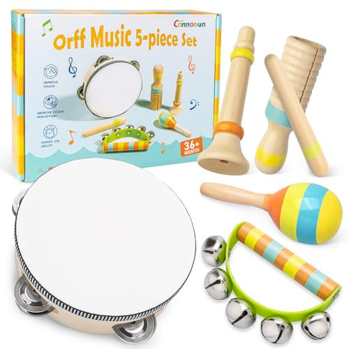 Musikinstrumente für Kinder ab 3 Jahre, Commodum Montessori Instrumente Kinder, Musikinstrumente Baby Holzspielzeug, Trommel Baby Musikspielzeug, Geschenke für Jugen Mädchen Vorschulbildung 3+