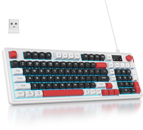 SbocKeeb Tastiera Wireless, Tastiera senza fili Gaming Retroilluminata Silenziosa 96%, Layout QWERTY americano, Bluetooth/2.4G/USB Tastiere Cremosa RGB con Tastierino Numerico