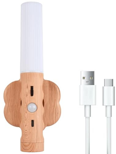 GOMETY Lámpara de Pared de Madera Recargable por USB, con Sensor de Movimiento, 19.8 cm x 8.6 cm x 3 cm, Color Madera