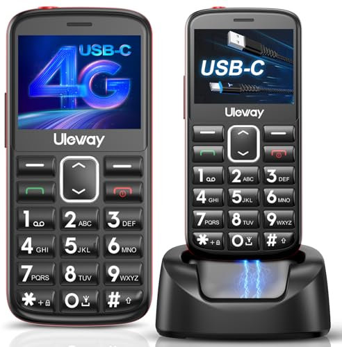 uleway 4G Seniorenhandy Mobiltelefon Ohne Vertrag丨Lange Standby Zeit丨USB-C-Laden丨Senioren Handy Mit SOS Notruftaste丨Großtastenhandy mit Ladestation丨Schwarz